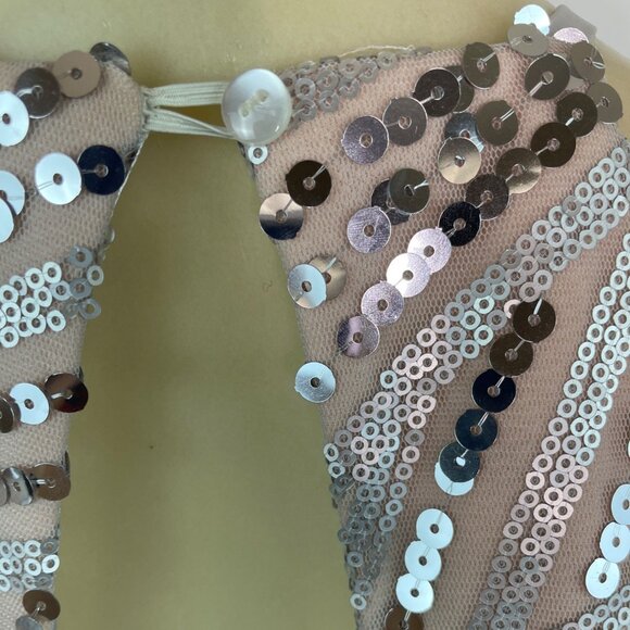 Dear Moon Womens  Nude & Silver Sequin Mini Cocktail Evening Dress SZ 9 - Picture 4 of 9